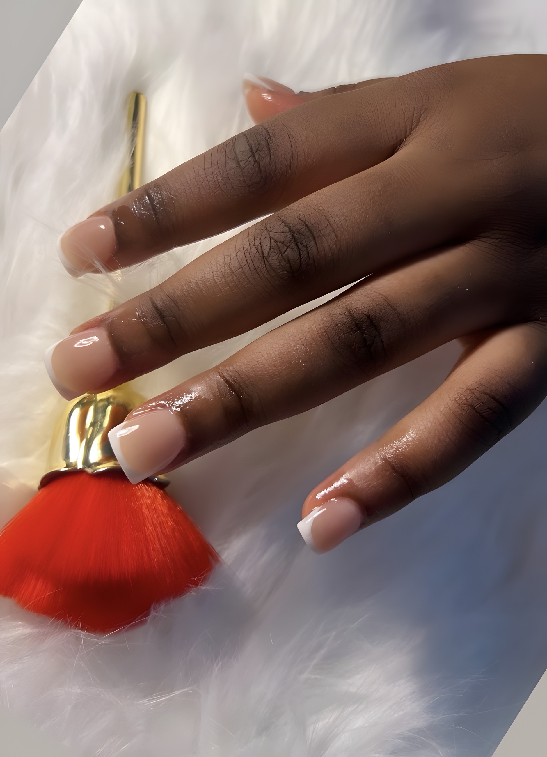 Clean white French square nails